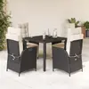 Image de vidaXL Ensemble à manger de jardin coussins 5pcs Noir Résine tressée