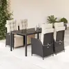 Image de vidaXL Ensemble à manger de jardin coussins 5pcs Noir Résine tressée