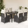 Image de vidaXL Ensemble à manger de jardin coussins 7pcs Noir Résine tressée