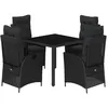 Image de vidaXL Ensemble à manger de jardin coussins 5pcs Noir Résine tressée
