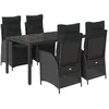 Image de vidaXL Ensemble à manger de jardin coussins 5pcs Noir Résine tressée