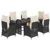 Image de vidaXL Ensemble à manger de jardin coussins 7pcs Noir Résine tressée