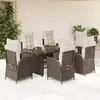 Image de vidaXL Ensemble à manger de jardin et coussins 7 pcs marron rotin