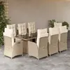 Image de vidaXL Ensemble à manger de jardin et coussins 9 pcs beige Poly rotin