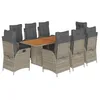 Image de vidaXL Ensemble à manger de jardin 9 pcs coussins gris résine tressée