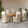 Image de vidaXL Ensemble à manger de jardin et coussins 7 pcs beige poly rotin
