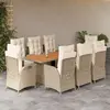 Image de vidaXL Ensemble à manger de jardin et coussins 9 pcs beige Poly rotin