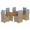 Image de vidaXL Ensemble à manger de jardin coussins 7 pcs mélange beige rotin
