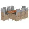 Image de vidaXL Ensemble à manger de jardin et coussins 9 pcs mélange beige