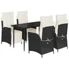 Image de vidaXL Ensemble à manger de jardin coussins 5pcs Noir Résine tressée