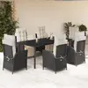 Image de vidaXL Ensemble à manger de jardin coussins 7pcs Noir Résine tressée