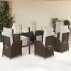 Image de vidaXL Ensemble à manger de jardin et coussins 7 pcs marron rotin