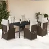 Image de vidaXL Ensemble à manger de jardin et coussins 7 pcs marron rotin