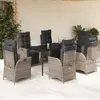Image de vidaXL Ensemble à manger de jardin et coussins 7 pcs gris rotin