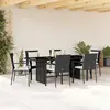 Image de vidaXL Ensemble à manger de jardin coussins 7pcs Noir Résine tressée