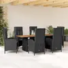 Image de vidaXL Ensemble à manger de jardin coussins 7pcs Noir Résine tressée