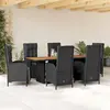Image de vidaXL Ensemble à manger de jardin coussins 7pcs Noir Résine tressée