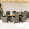 Image de vidaXL Ensemble à manger de jardin et coussins 7 pcs gris rotin