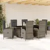 Image de vidaXL Ensemble à manger de jardin et coussins 7 pcs gris rotin