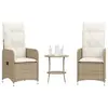 Image de vidaXL Chaises inclinables de jardin lot de 2 avec table beige rotin