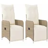 Image de vidaXL Chaises inclinables de jardin lot de 2 et coussins beige rotin
