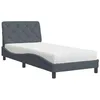 Image de vidaXL Lit avec matelas gris foncé 90x190 cm velours