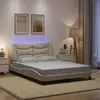 Image de vidaXL Cadre de lit avec LED sans matelas Hvar crème 120x200 cm tissu