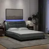 Image de vidaXL Cadre de lit avec LED sans matelas Hvar gris clair 140x200 cm tissu