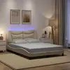 Image de vidaXL Cadre de lit avec LED sans matelas Hvar crème 140x200 cm tissu