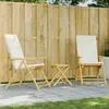 Image de vidaXL Ensemble de bistro pliante 3 pcs et coussins blanc crème bambou