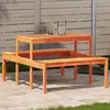 Image de vidaXL Table de pique-nique cire marron 110x134x75 cm bois massif pin