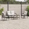 Image de vidaXL Salon de jardin 4 pcs avec coussins noir résine tressée