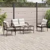 Image de vidaXL Salon de jardin 4 pcs avec coussins marron résine tressée