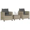 Image de vidaXL Ensemble de bistro 3 pcs et coussins gris clair résine tressée