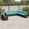 Image de vidaXL Salon de jardin 11 pcs avec coussins noir résine tressée