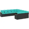 Image de vidaXL Salon de jardin 11 pcs avec coussins noir résine tressée