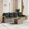Image de vidaXL Salon de jardin 5 pcs avec coussins gris résine tressée