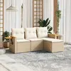Image de vidaXL Salon de jardin avec coussins 4 pcs beige résine tressée