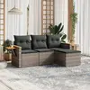 Image de vidaXL Salon de jardin 4 pcs avec coussins gris résine tressée