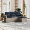 Image de vidaXL Salon de jardin 4 pcs avec coussins gris résine tressée