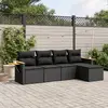 Image de vidaXL Salon de jardin 5 pcs avec coussins noir résine tressée