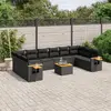 Image de vidaXL Salon de jardin 11 pcs avec coussins noir résine tressée