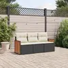 Image de vidaXL Salon de jardin 3 pcs avec coussins noir résine tressée