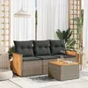 Image de vidaXL Salon de jardin 4 pcs avec coussins gris résine tressée