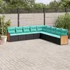 Image de vidaXL Salon de jardin 9 pcs avec coussins noir résine tressée