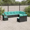 Image de vidaXL Salon de jardin 10 pcs avec coussins noir résine tressée