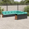 Image de vidaXL Salon de jardin 11 pcs avec coussins noir résine tressée