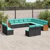 Image de vidaXL Salon de jardin avec coussins 13 pcs noir résine tressée