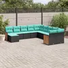 Image de vidaXL Salon de jardin 11 pcs avec coussins noir résine tressée