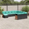 Image de vidaXL Salon de jardin avec coussins 12 pcs noir résine tressée